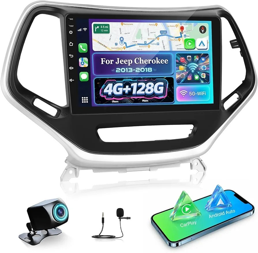 10.1″ 4+128G Android Car Radio Stereo Jeep Cherokee 2013-2018 CarPlay GPS Camera