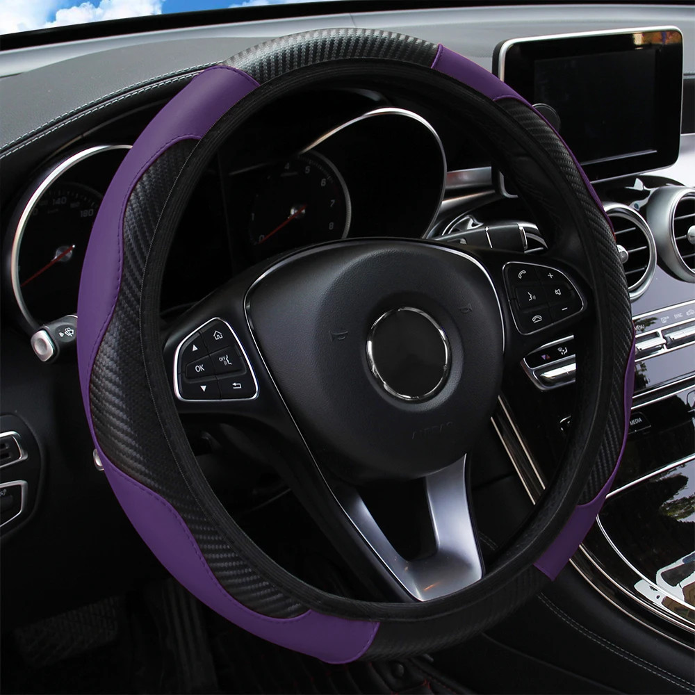 PU Carbon Fiber Leather Car Steering Wheel Cover without Inner Ring Suitable for