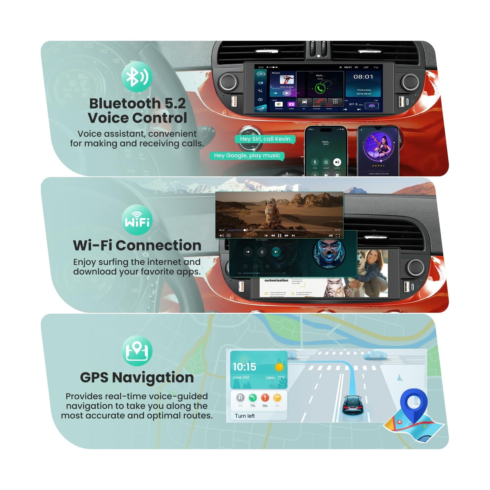 4+64GB Car Radio for Fiat 500 2007-2015 with Wireless Carplay&Android Auto, A…
