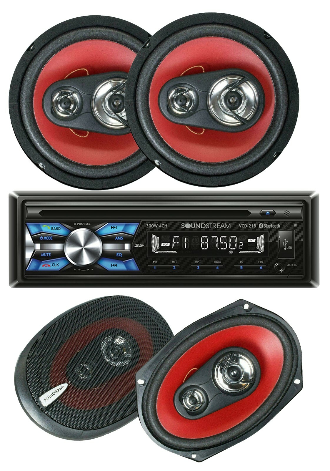 Soundstream VCD-21B CD Player Receiver+ 4x Audiobank AB-6970 & AB-1670 Speakers