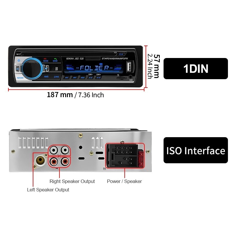 1 DIN Car Stereo Bluetooth MP3 Player FM Radio USB AUX In Dash Audio