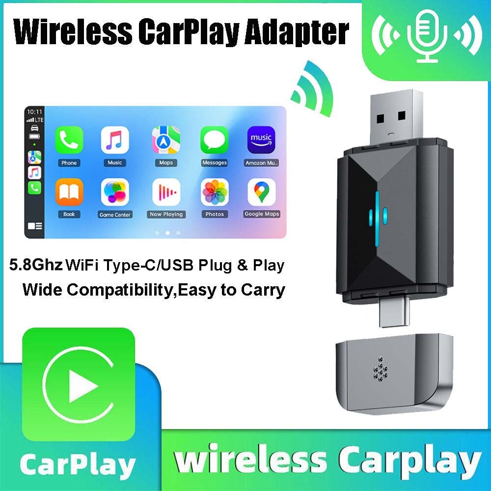 2 in 1 Wireless Apple Carplay Android Auto Adapter Mini USB & Type-C Dongle Box~