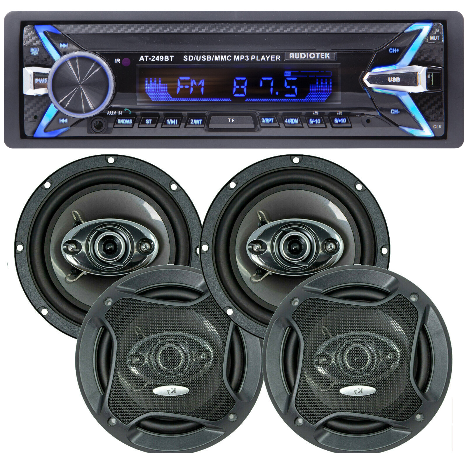 CAR AUDIO DIGITAL MEDIA PLAYER STEREO RECEIVER W/ BLUETOOTH + 4x SPEAKERS 6.5″