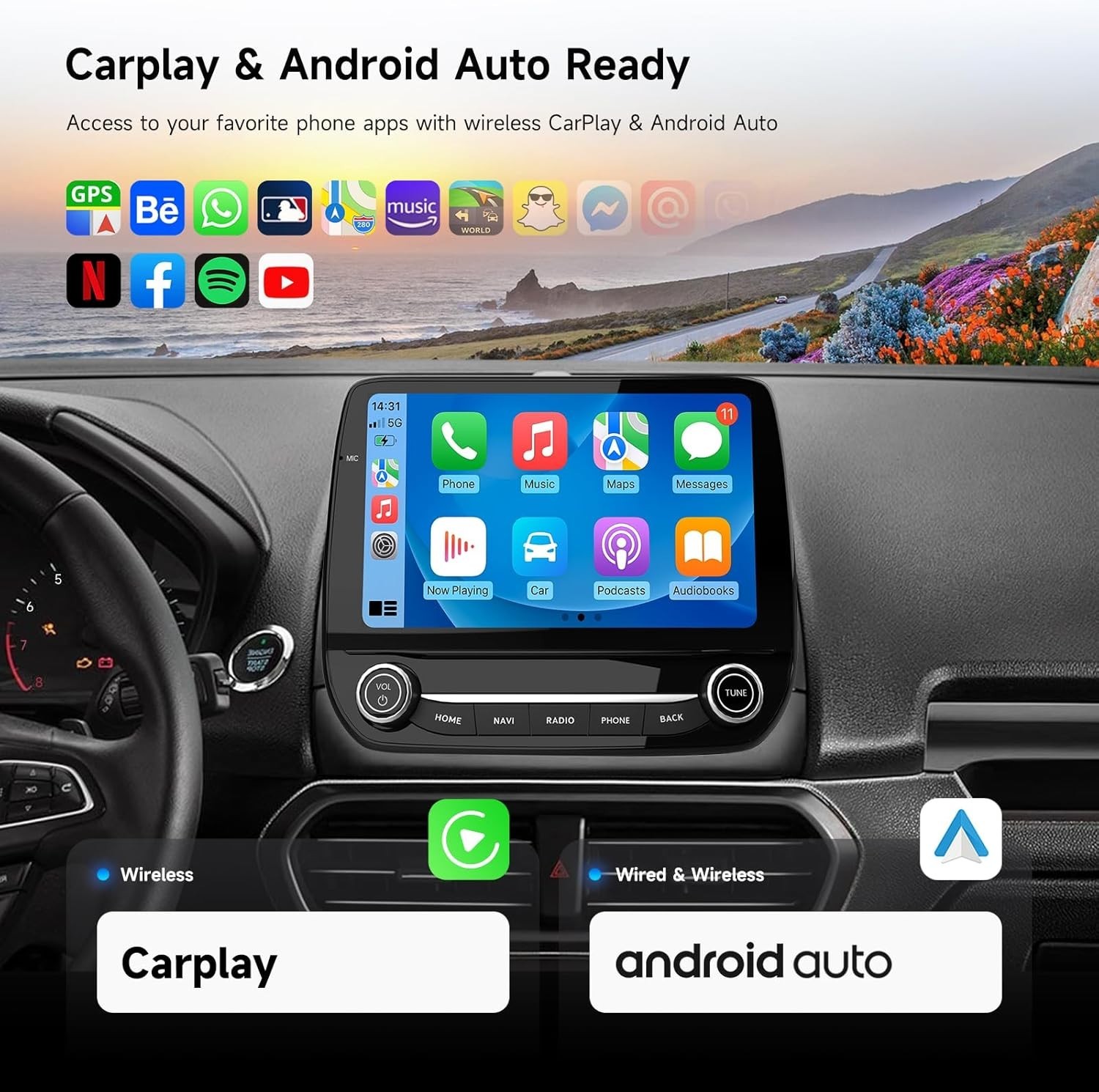 Dasaita 9” Car Stereo Radio for Ford EcoSport 2018-2021 Plug&Play Carplay GPS