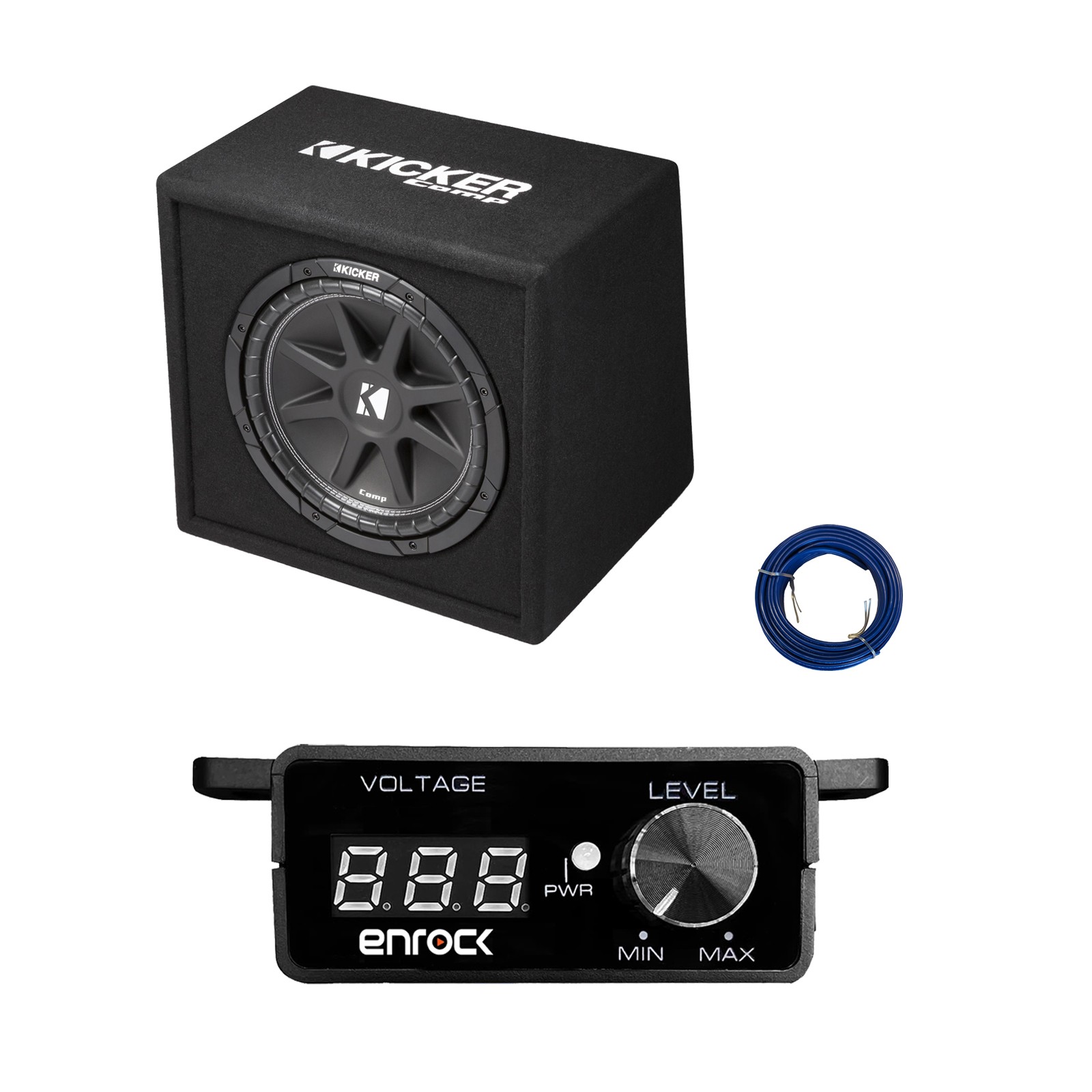 Kicker 12″ 300 Watt Car Subwoofer in Vented Enclosure, Bass Knob with Wire