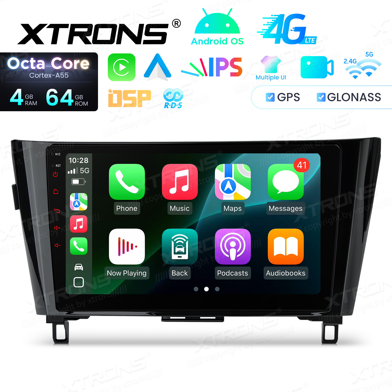 10.1″ Android Radio for Nissan Rogue 2014-2018 8-Core 4GB+64GB BT 4G LTE CarPlay