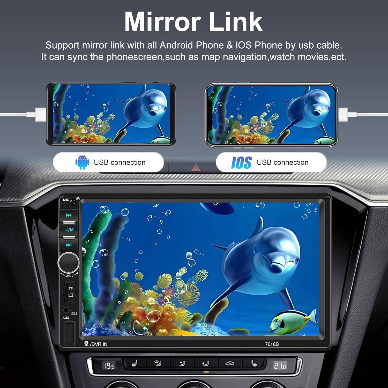 Double Din 7-Inch Car Radio with Built-In Backup Camera & Steering Wheel Control