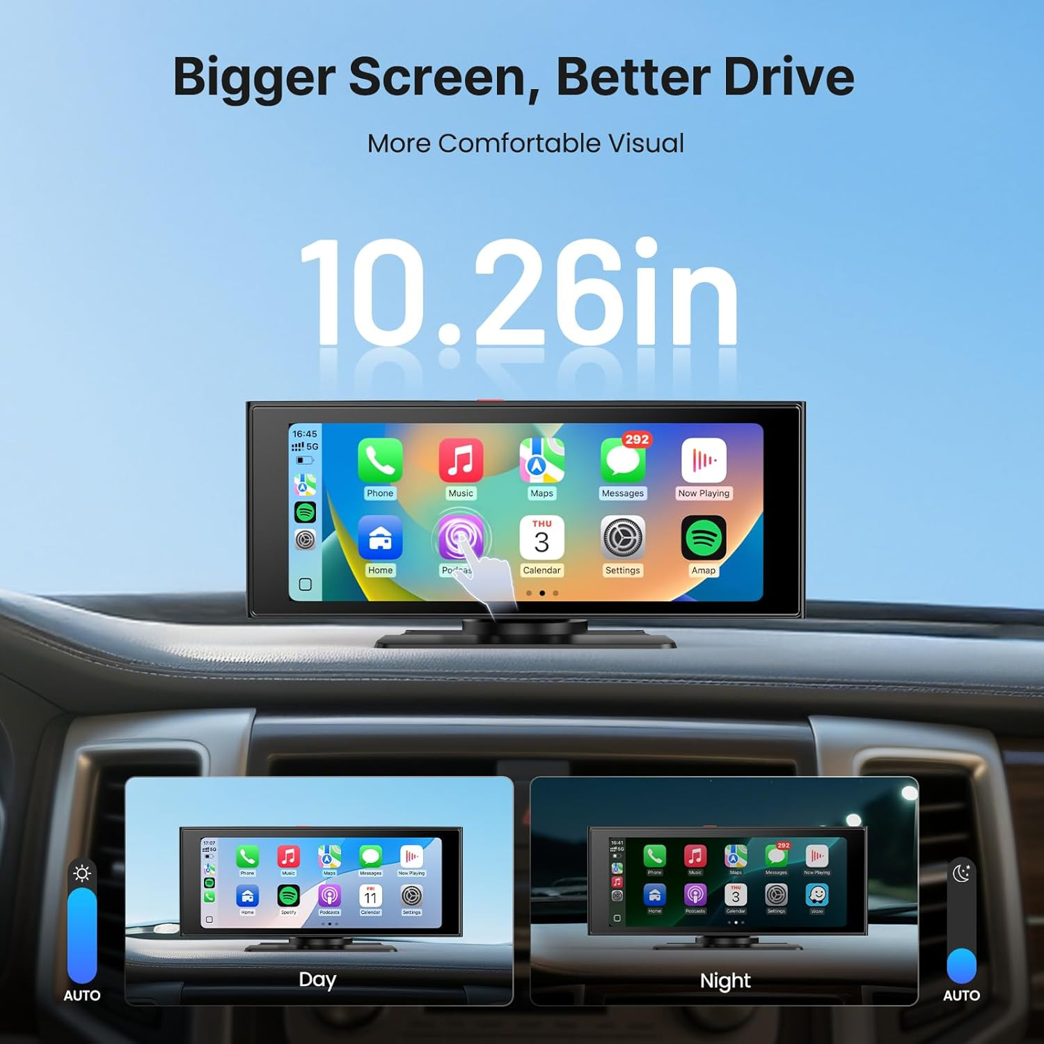 10.26” Wireless Car Play & Android Auto Touchscreen Monitor with Bluetooth