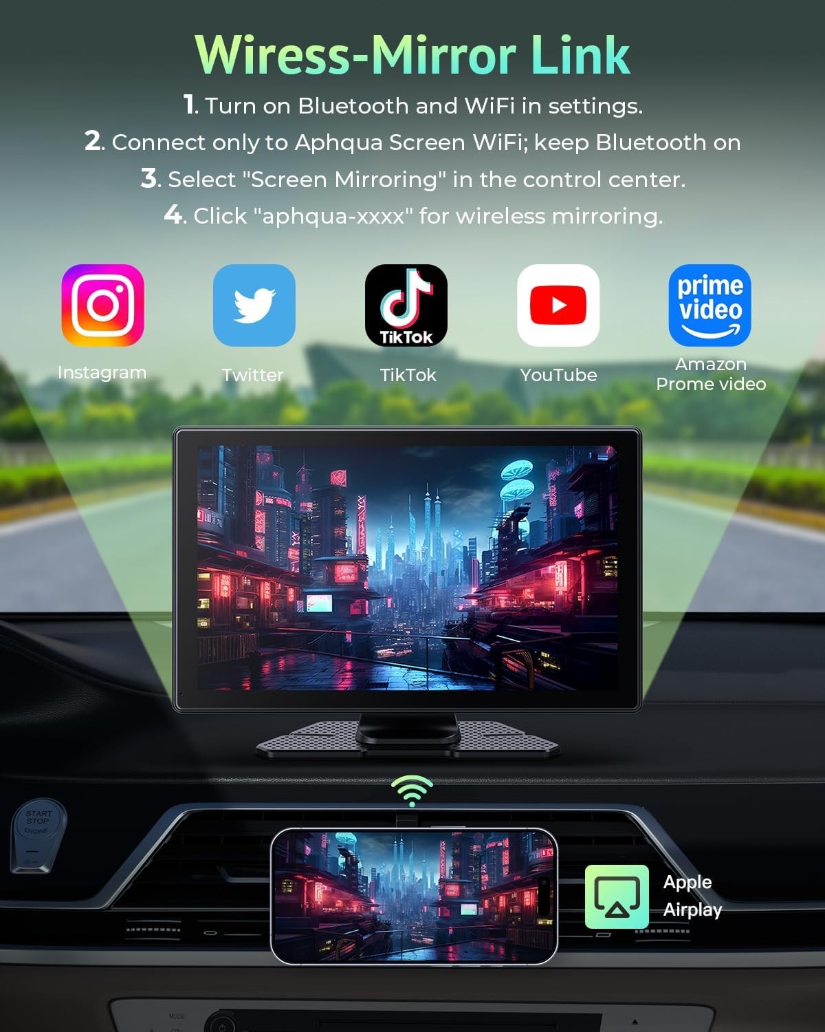 Carplay Screen 9in 4K Dash Cam Backup Camera GPS Navigation