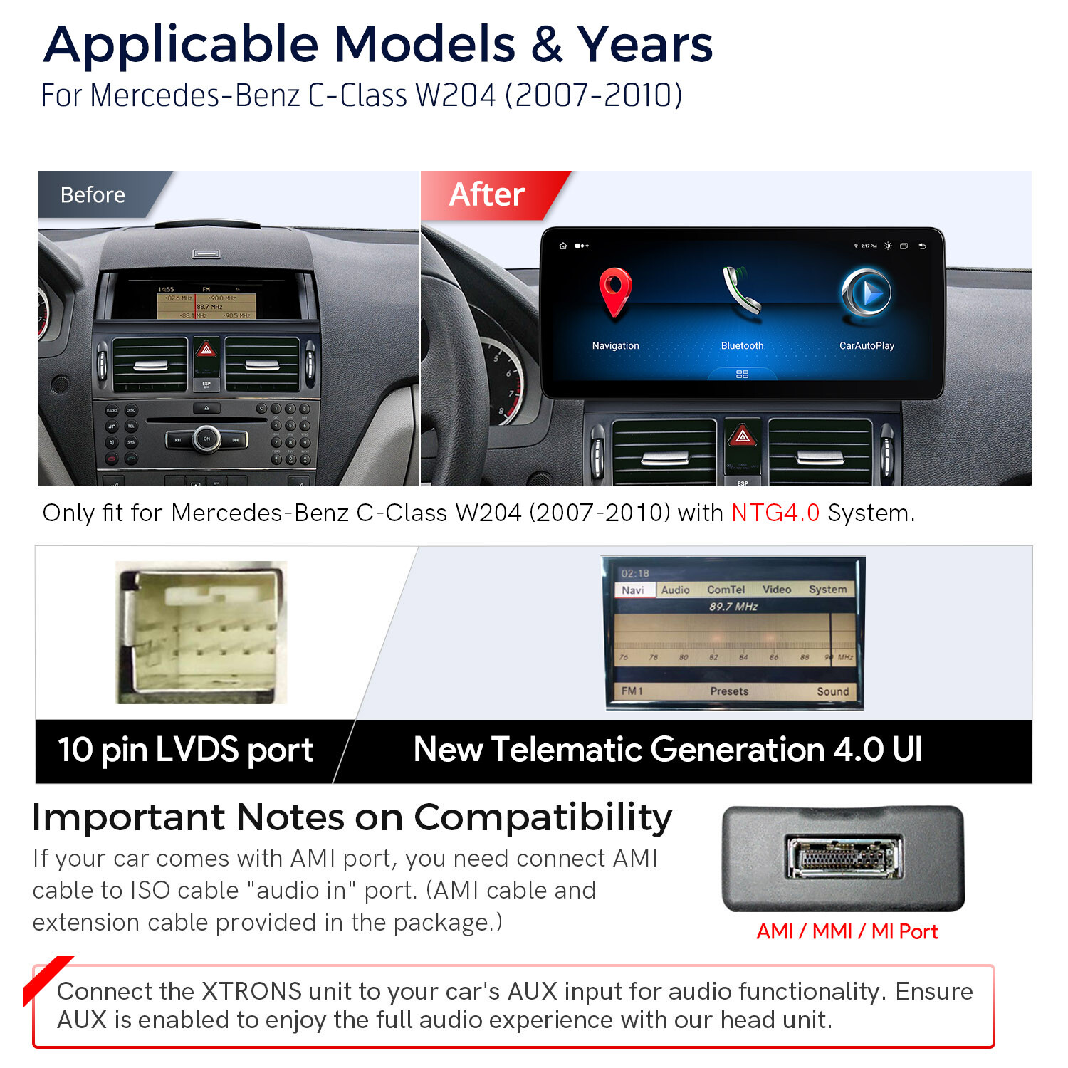 For Benz C-Class W204 07-10 Android 13 8-Core 64GB Car Stereo GPS Navi DSP 12.3″