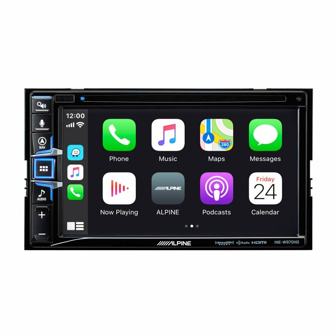 Alpine INE-W970HD, 6.5″ Double Din GPS DVD Receiver w/ CarPlay and Android Auto