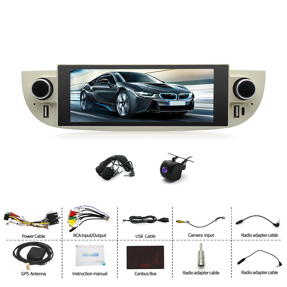 6.8 inch Car Stereo Radio Wireless Carplay & Android Auto for Fiat 500 2007-2015