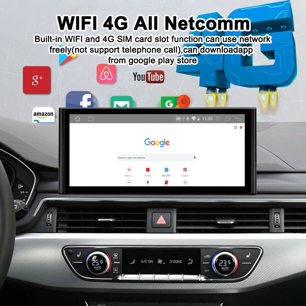 12.3″HD Car Radio for Audi A4L 2017-2021 Carplay Mirrorlink DSP BT Music SWC FM
