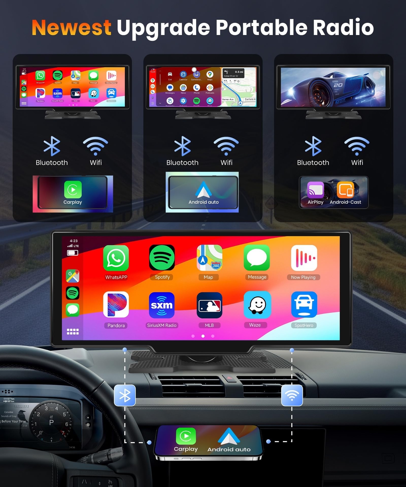 Podofo 10.26 inch Carplay Screen for Car with Wireless Carplay Android Auto M…