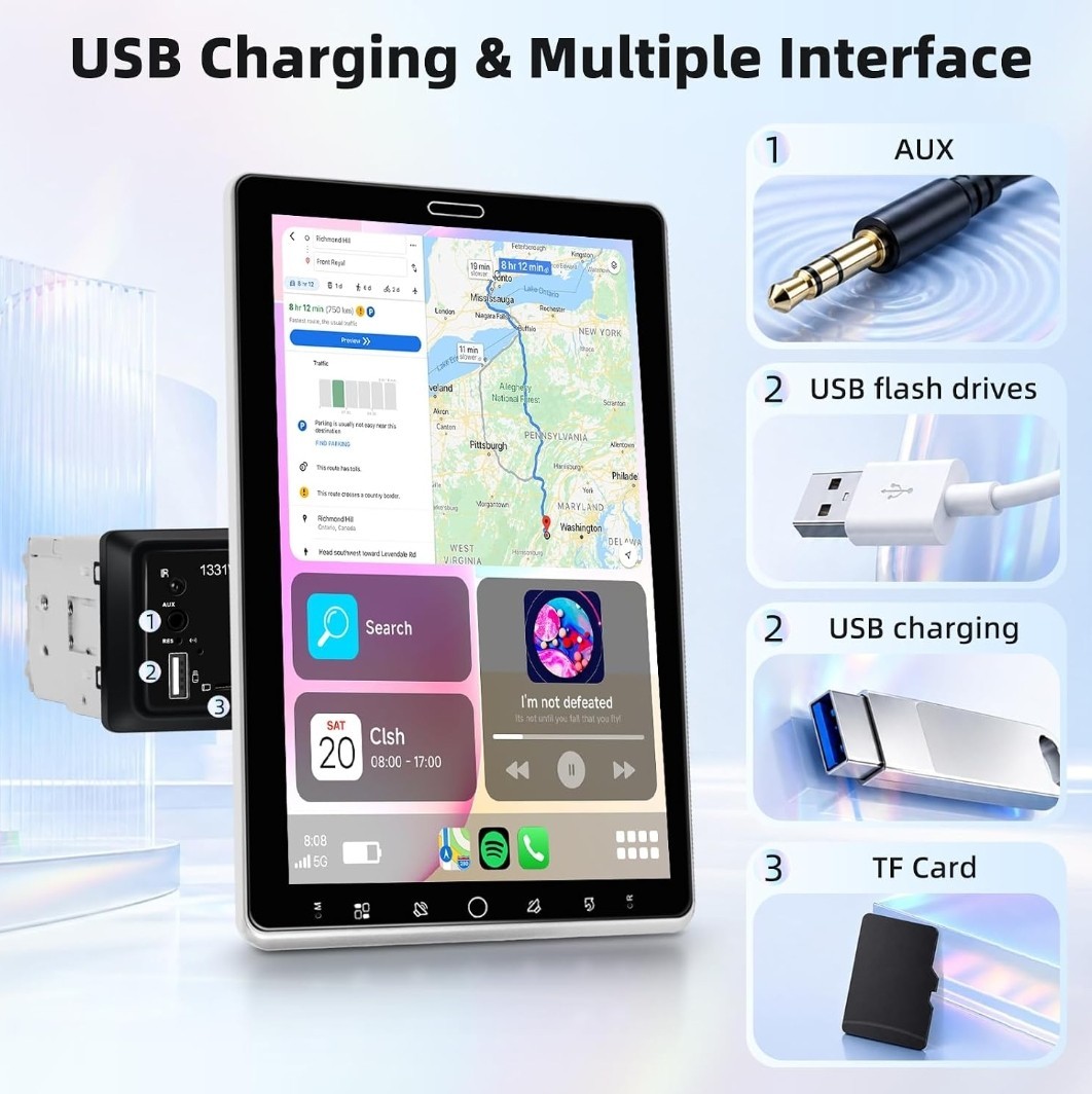 10.1″ Single Din Car Stereo Wireless CarPlay Android Auto Touchscreen Bluetooth