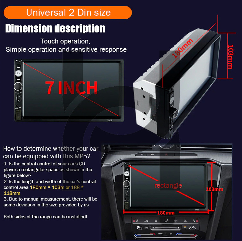 Double 2 DIN Car MP5 Player 7″ Bluetooth Touch Screen Stereo Radio With Camera