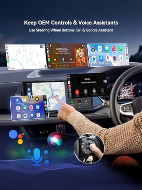 USB-C Wireless CarPlay & Android Auto Adapter with USB-A Converter, Gloss Black