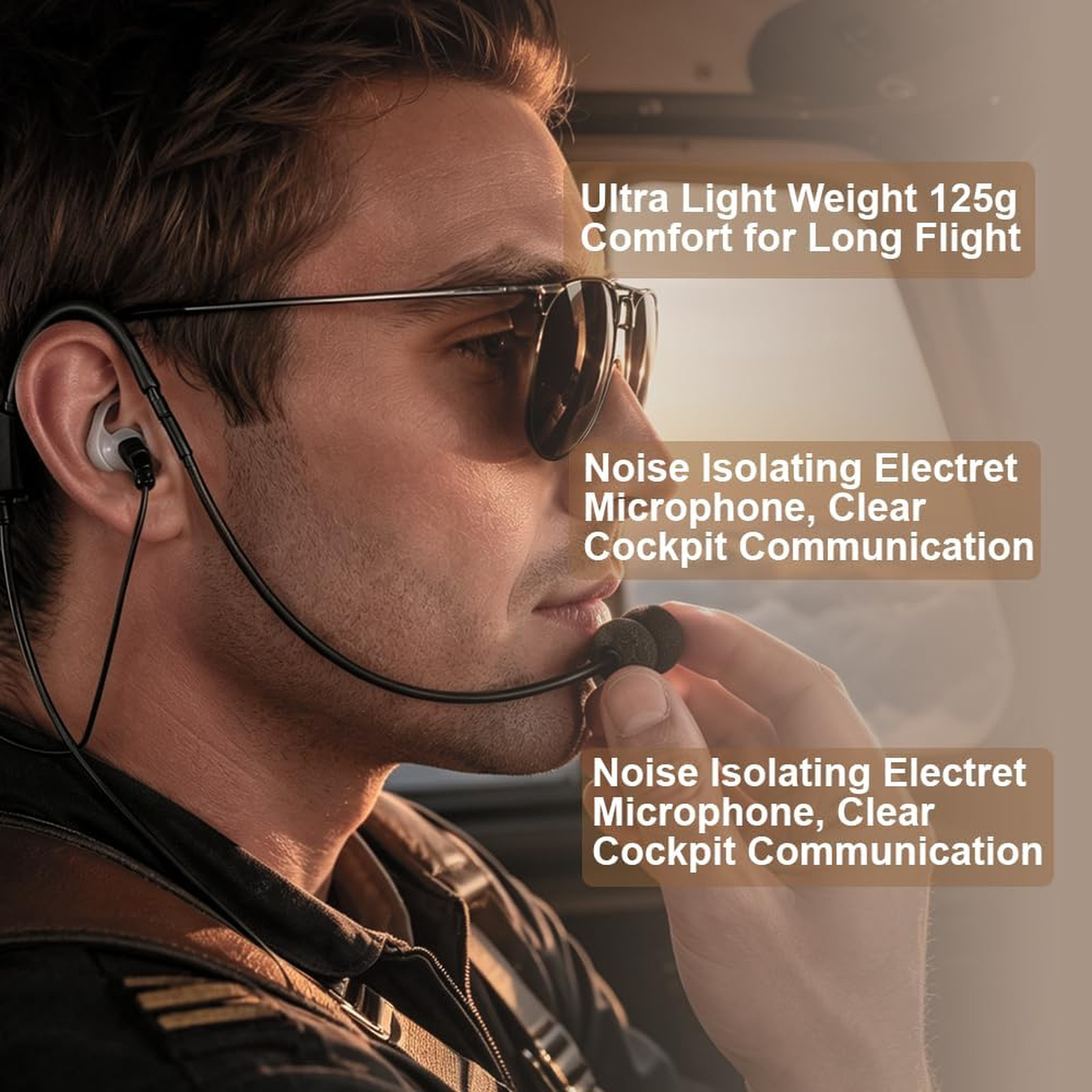 In-Ear Aviation Headset with GA Dual Plugs, Lightweight Mono Stereo MP3 Input