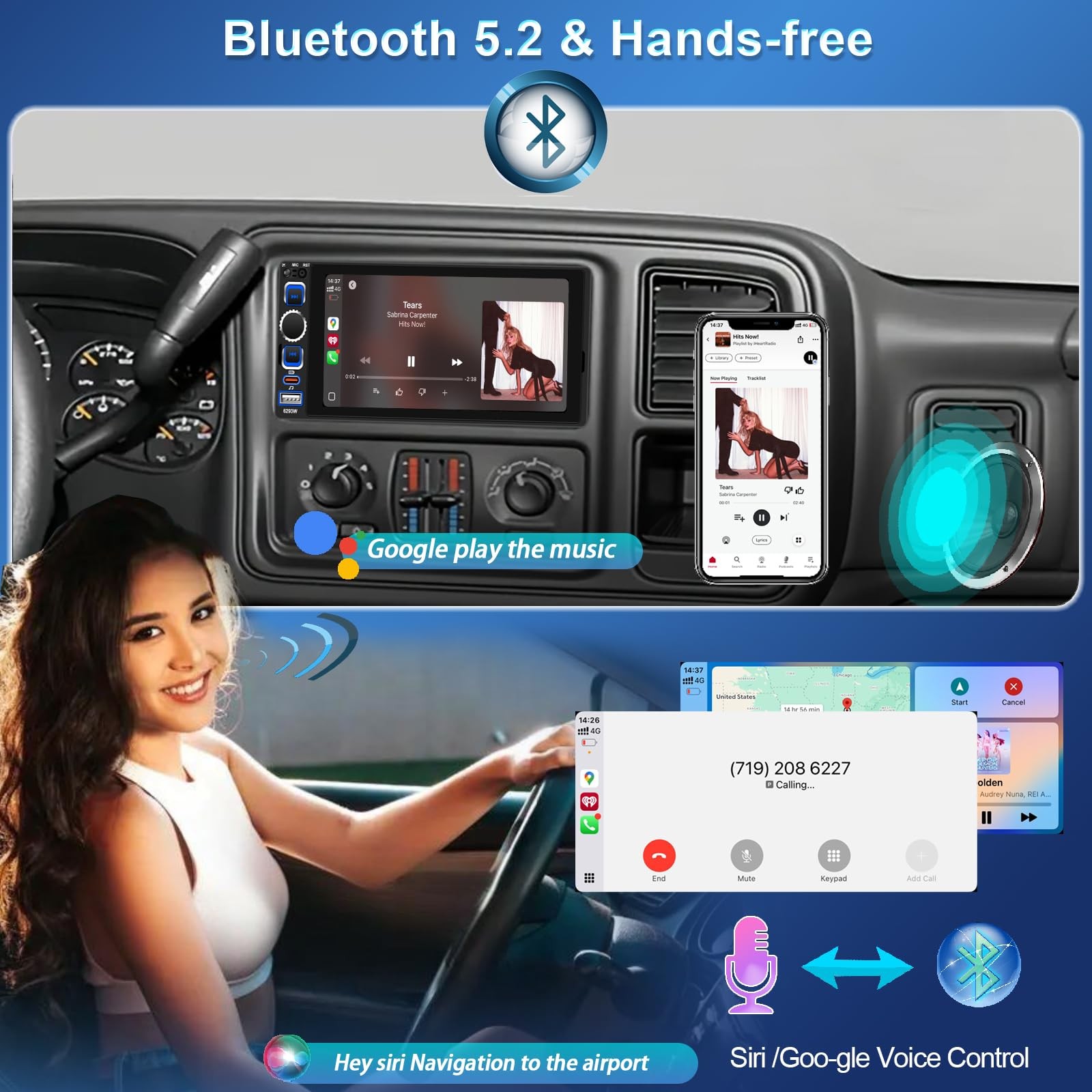 Single DIN Car Stereo Radio with Wireless 7.01″ (W) × 2.91″ (D) × 1.97″ (H)