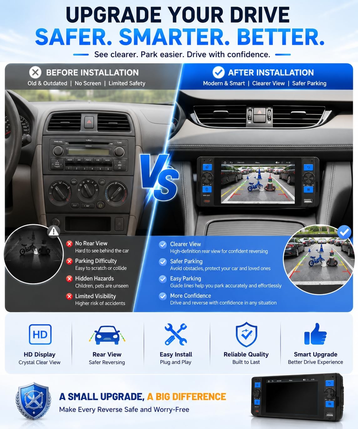 Single Din Car Stereo with Wireless Apple CarPlay, 5″ Touchscreen Car Radio |…