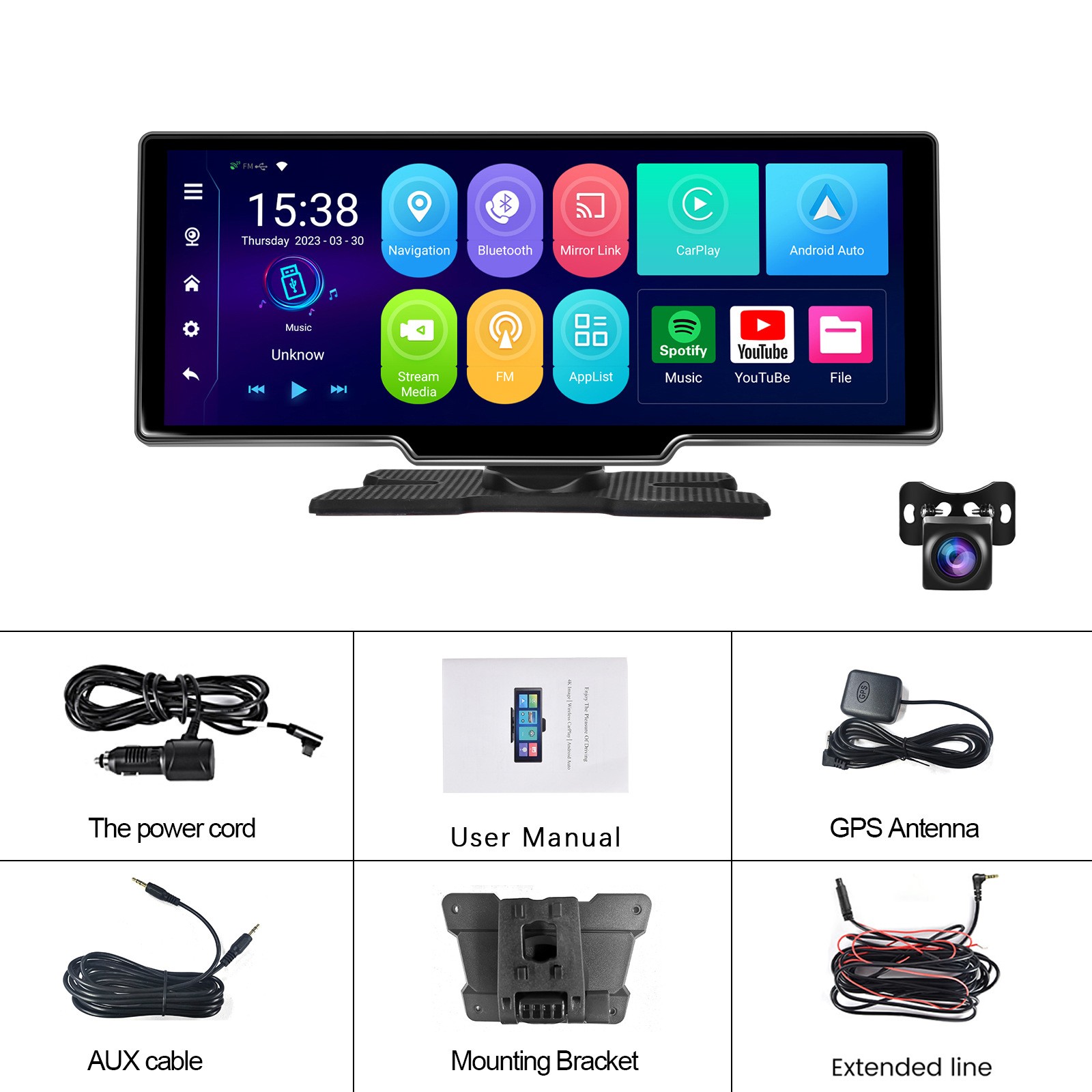 10.26″ Portable Bluetooth Car Navigation Wireless Carplay HD Large Touch Screen