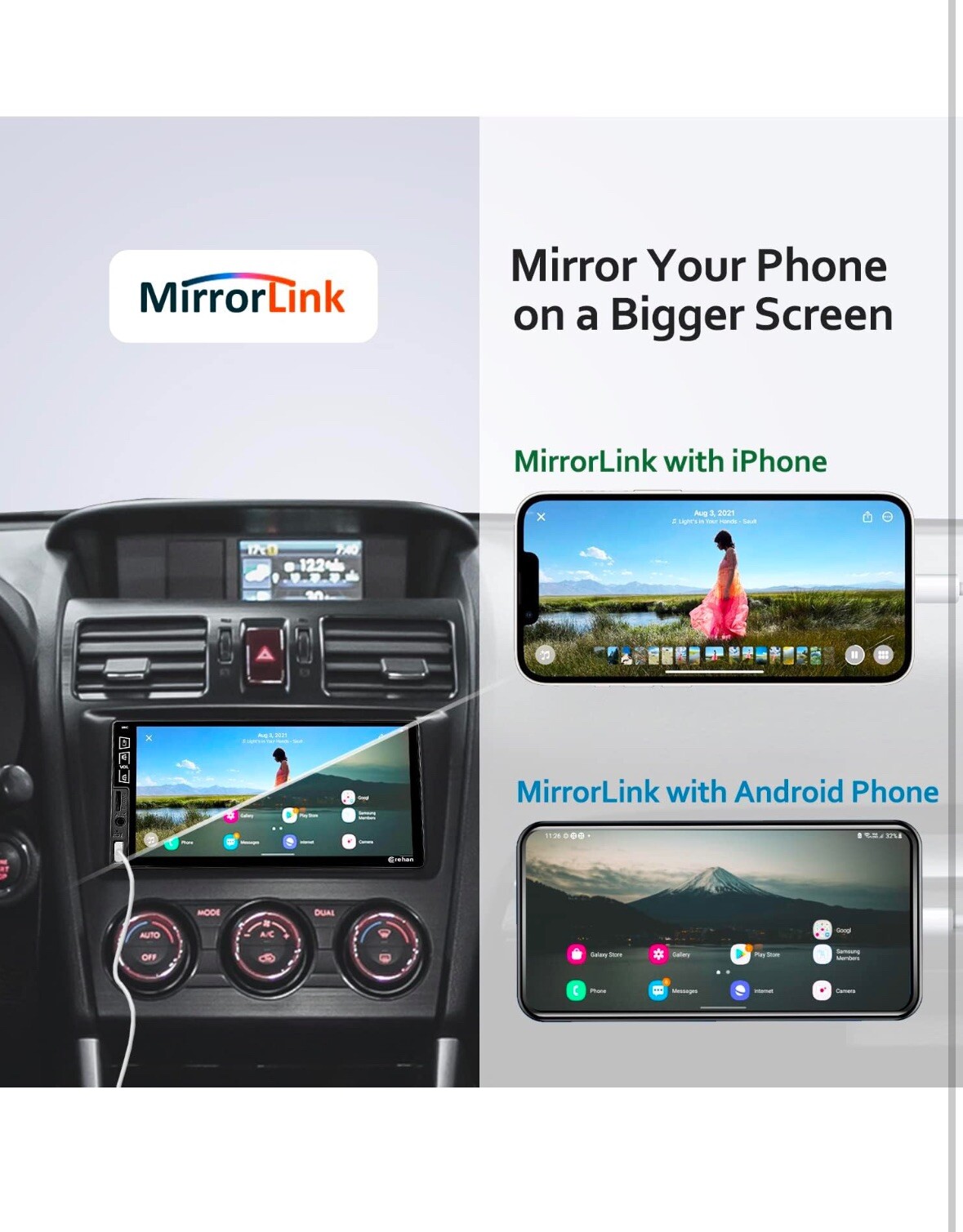 Double Din 7″ Car Stereo W/ Backup Cam Android/Apple Carplay Radio Touch Screen
