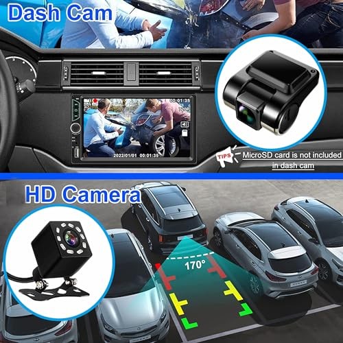 Double Din Car Stereo with Dash Cam,Compatible with Apple Carplay,Android