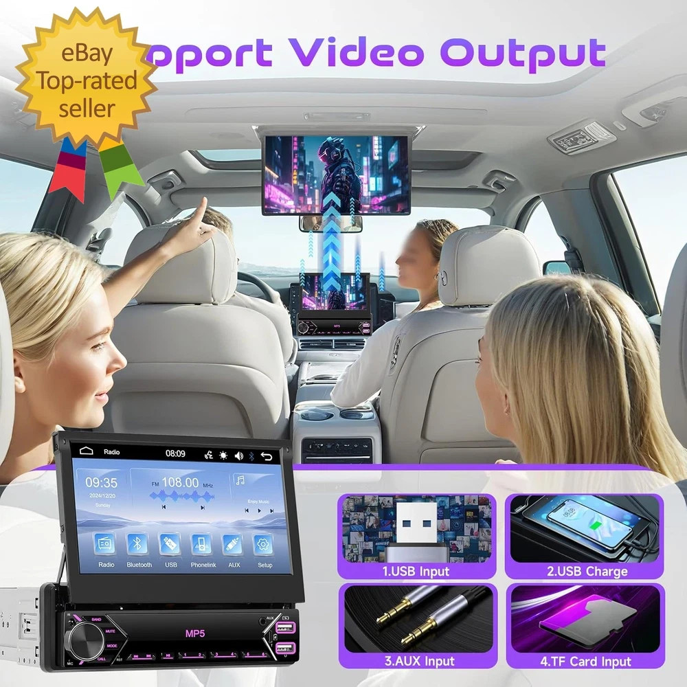 Single Din Flip Out Car Stereo Bluetooth 7 Inch Retractable Touch Screen Car Rad