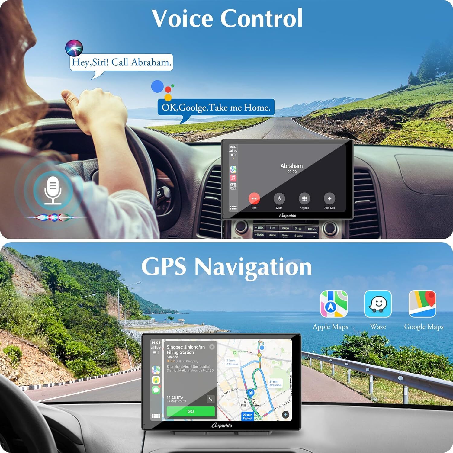 Carpuride 9”Wireless Apple Carplay Android Auto Touch Car Screen With Dash Cam