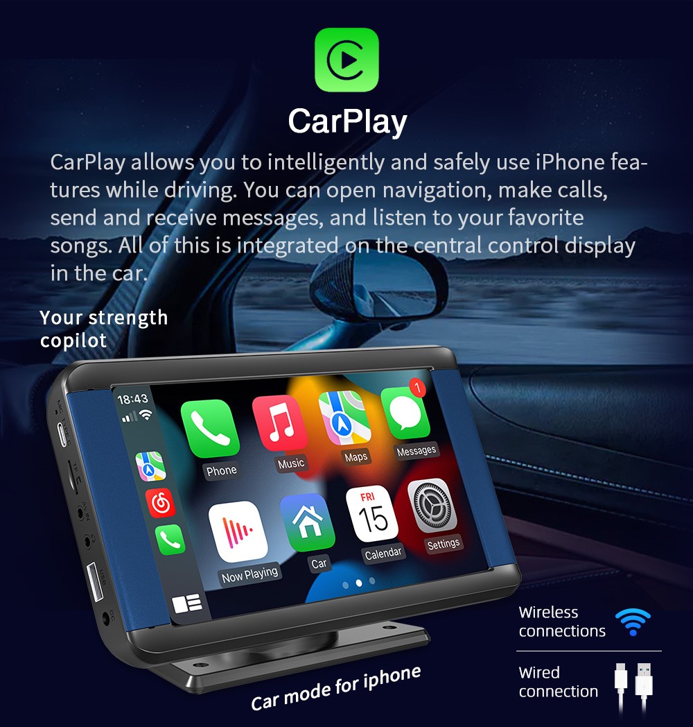 7” LCD Car MP5 Player With Remote Control Android Auto Carplay BT FM Radio