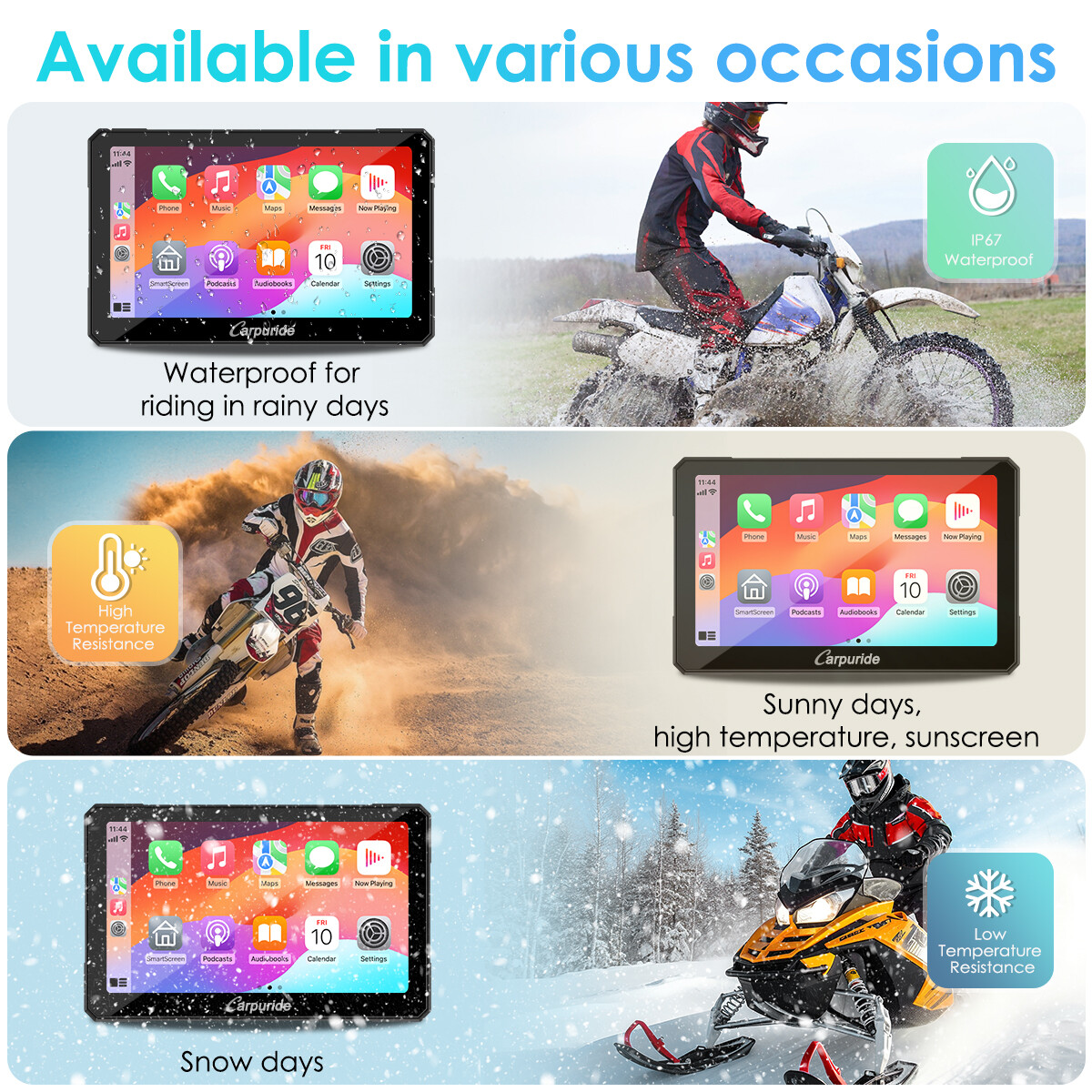 Carpuride W712D Wireless Carplay Android Auto Motorcycle Wired Controlled TPMS