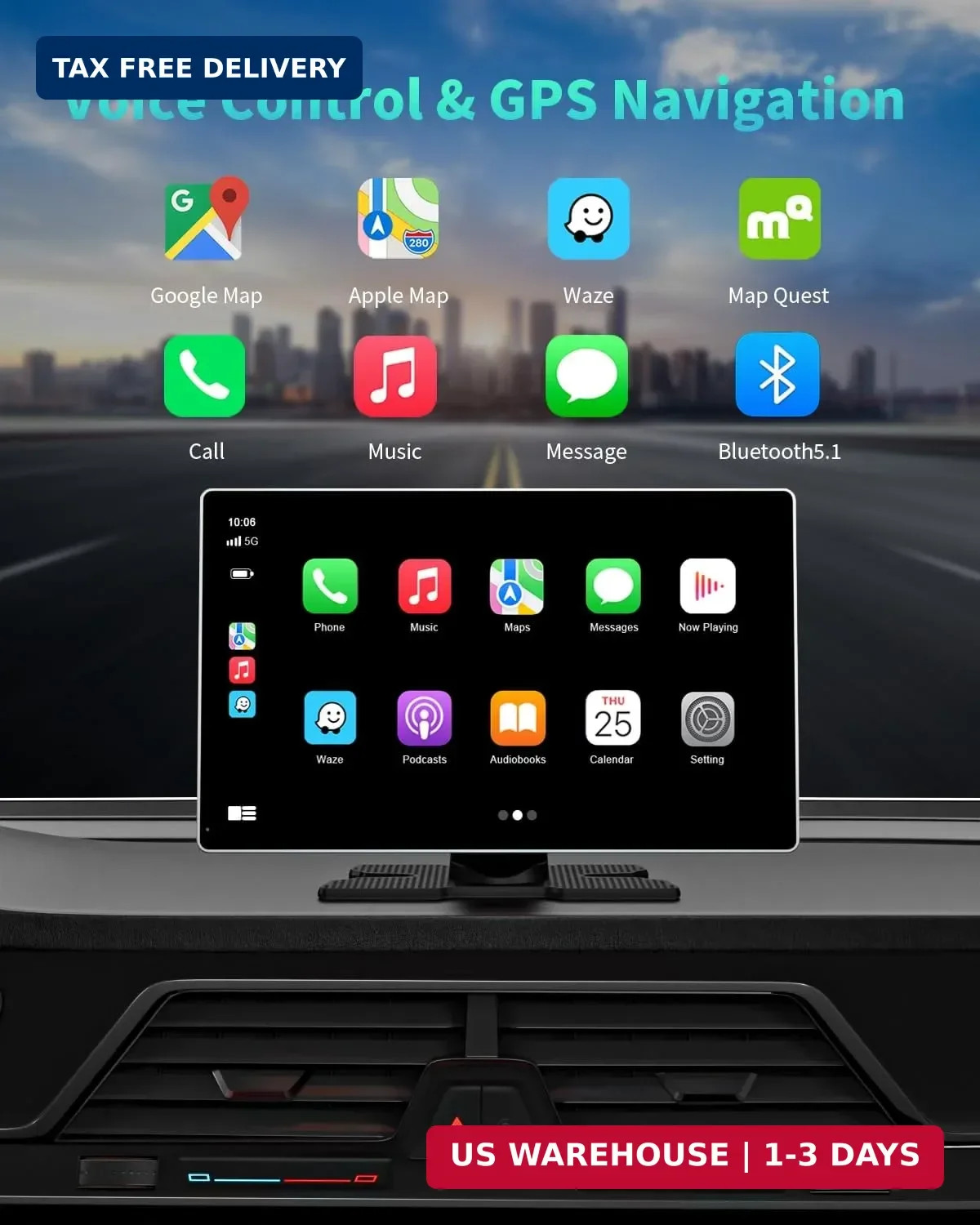 Madoec Portable Apple Carplay Screen for Car, 9″ Wireless Apple Carplay & Androi