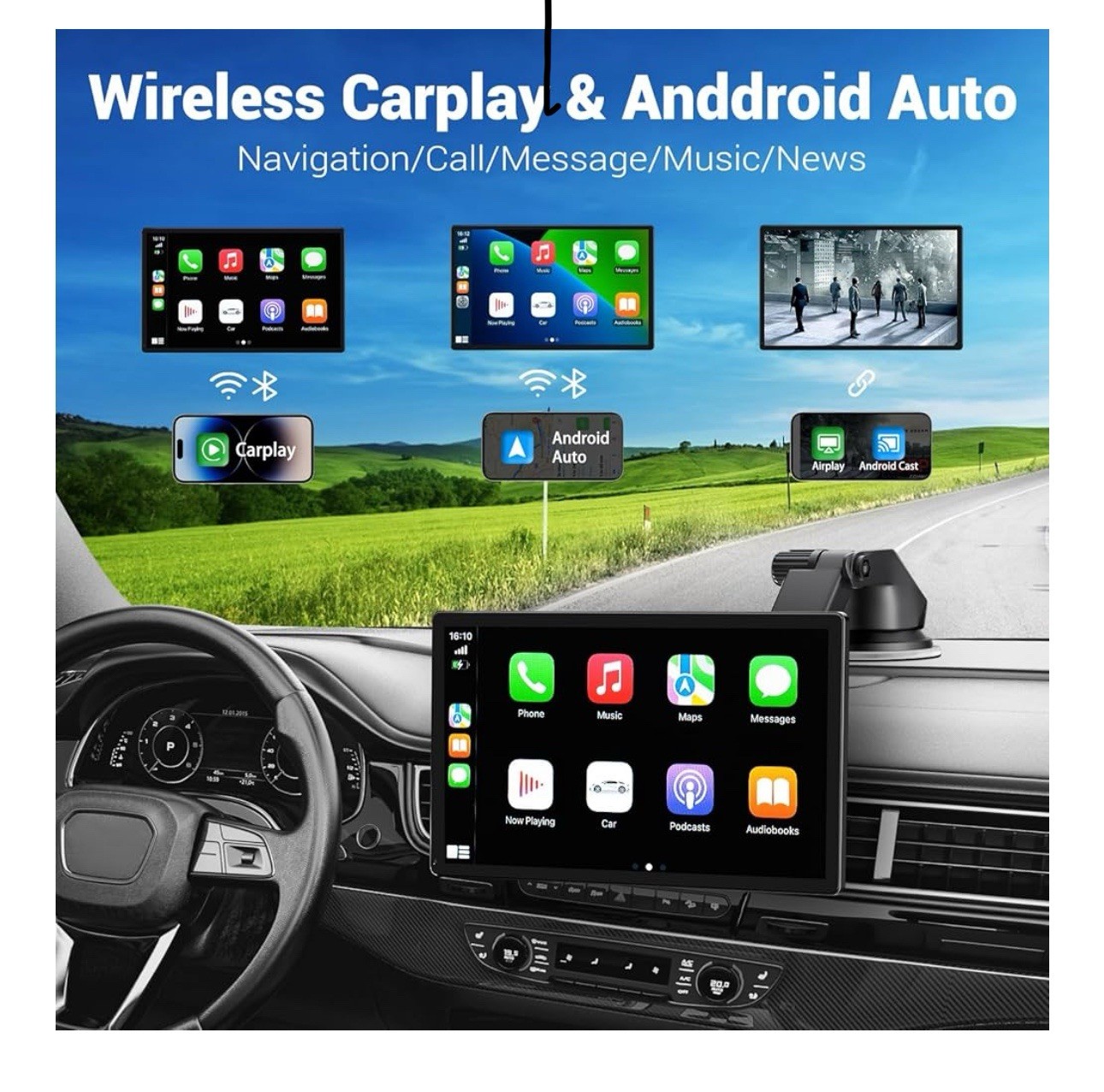 9 Inch 2.5K Dash Cam Car Stereo For Apple Carplay&Android Auto GPS +Rear Camera