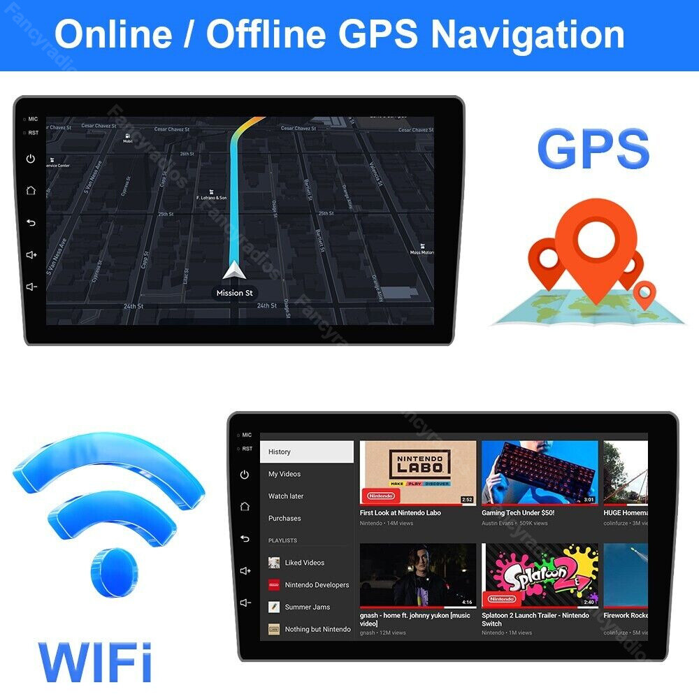 10 inch Double Din Car Stereo Radio Android 13 GPS Wifi Touch Screen MP5 Carplay