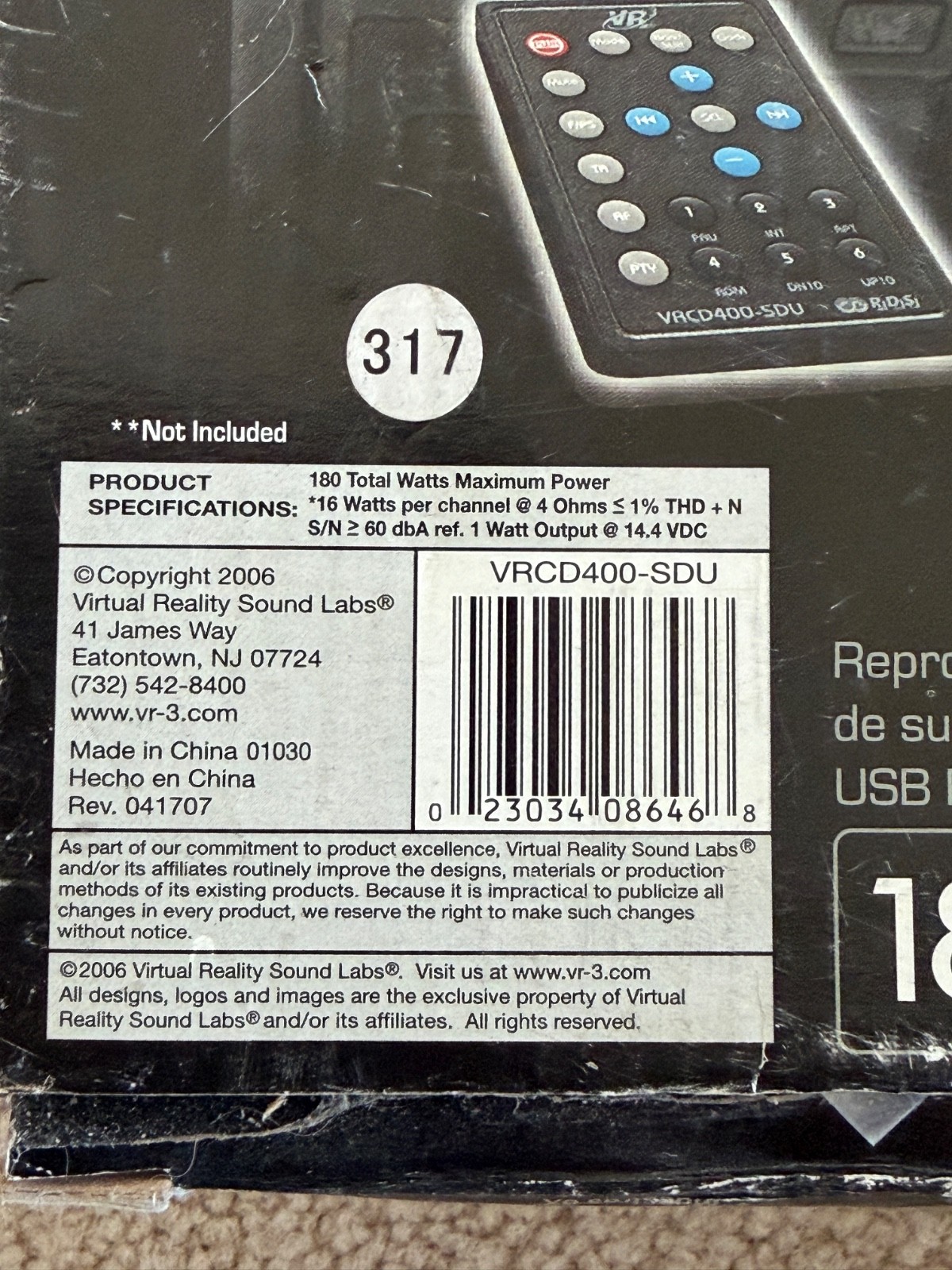 VR3 VRCD400-SDU AM/FM CD MP3 Car Stereo USB SD AUX 180W New Open Box