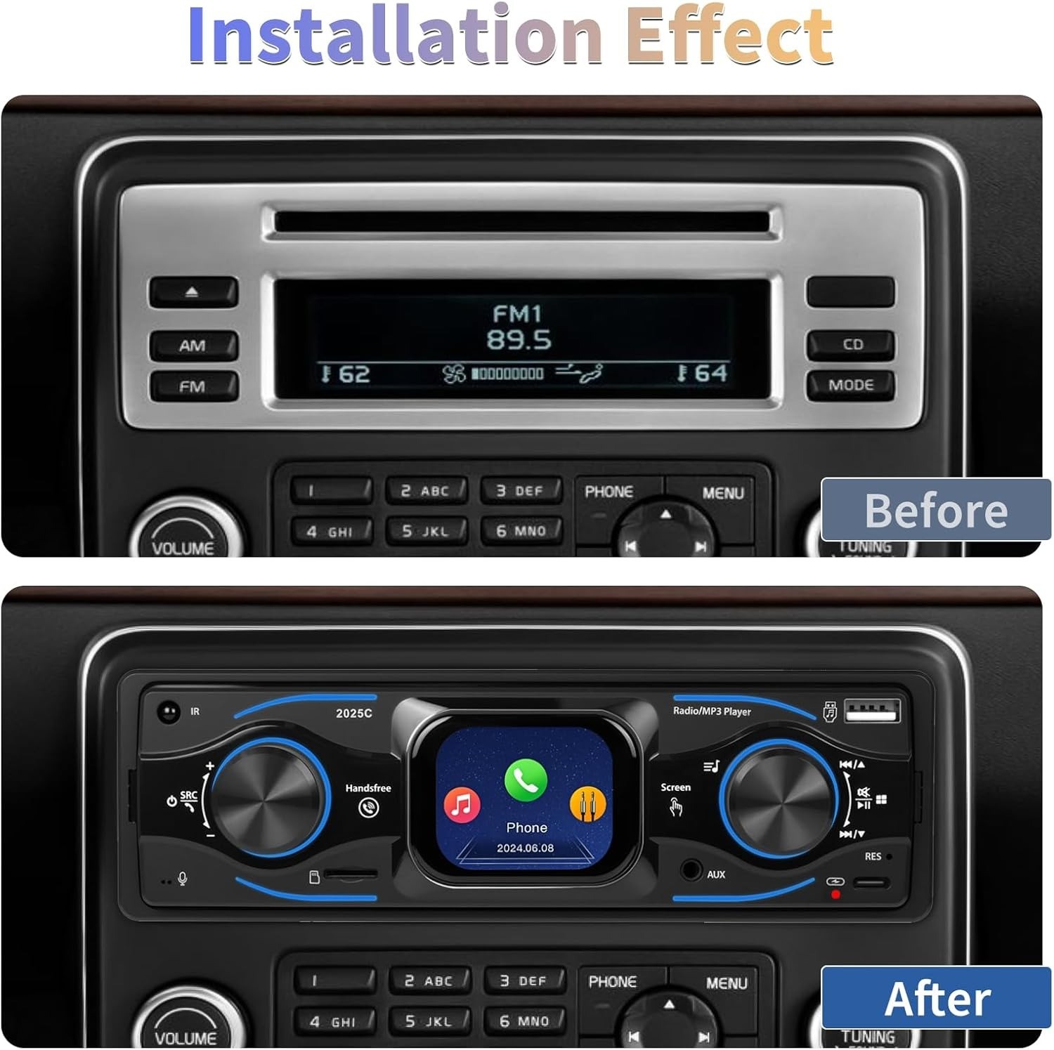 Single Din Car Stereo Radio MP3 Player Bluetooth FM/USB/TF/LCD/Aux In-dash