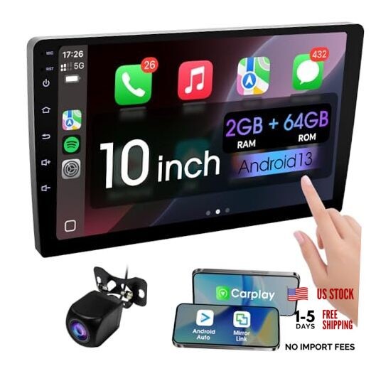 10.1″ Double Din Car Screen, with Wireles CarPlay and RAM 2GB+ROM 64GB