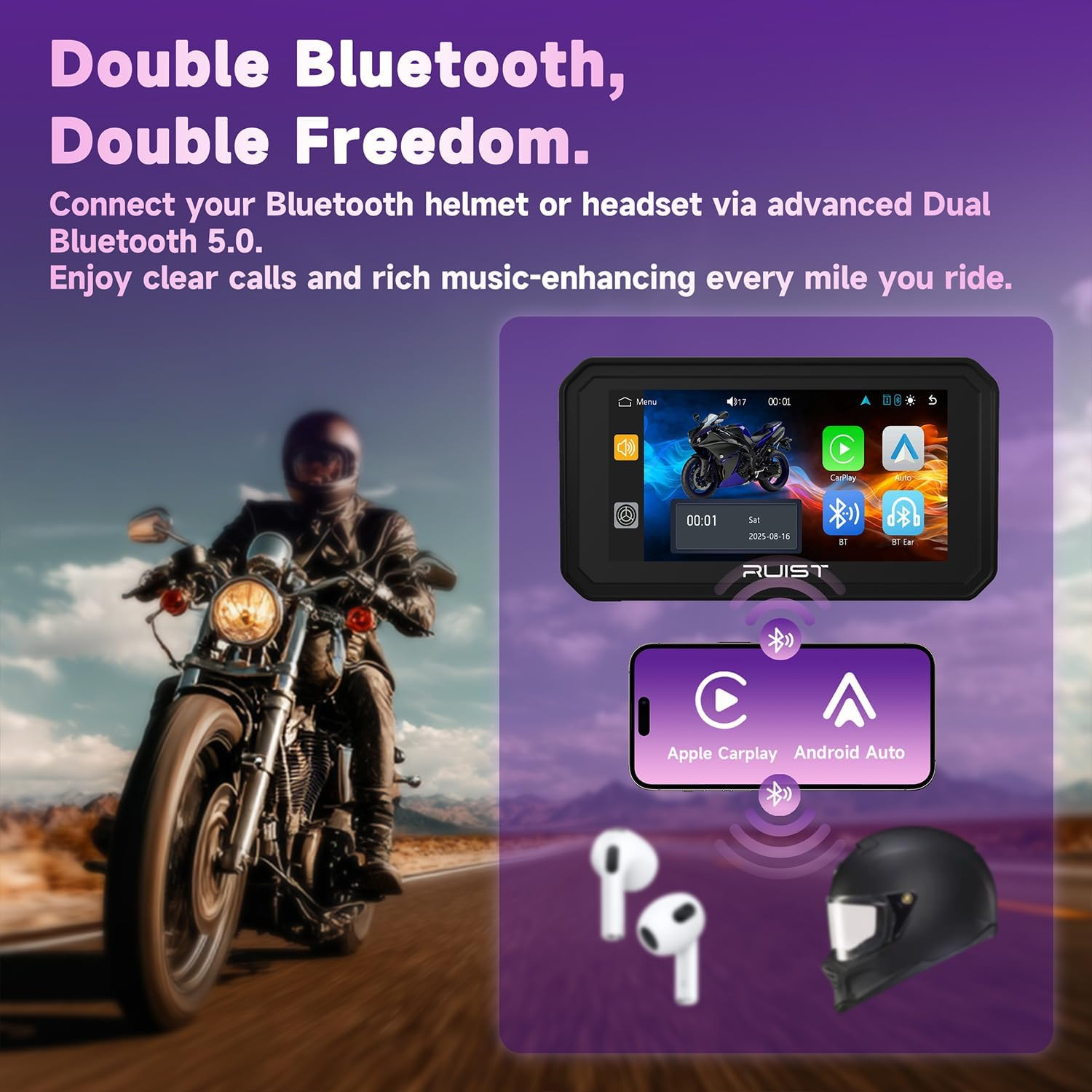 MOX61 Motorcycle Carplay HD Touchscreen 6.1″, Wireless Apple Carplay & Android A