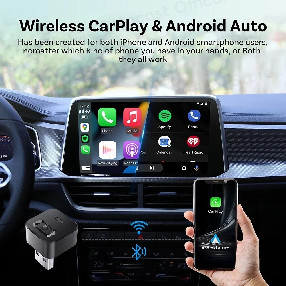 Ottocast Wireless CarPlay Android Auto Adapter USB Dongle Plug & Play Bluetooth
