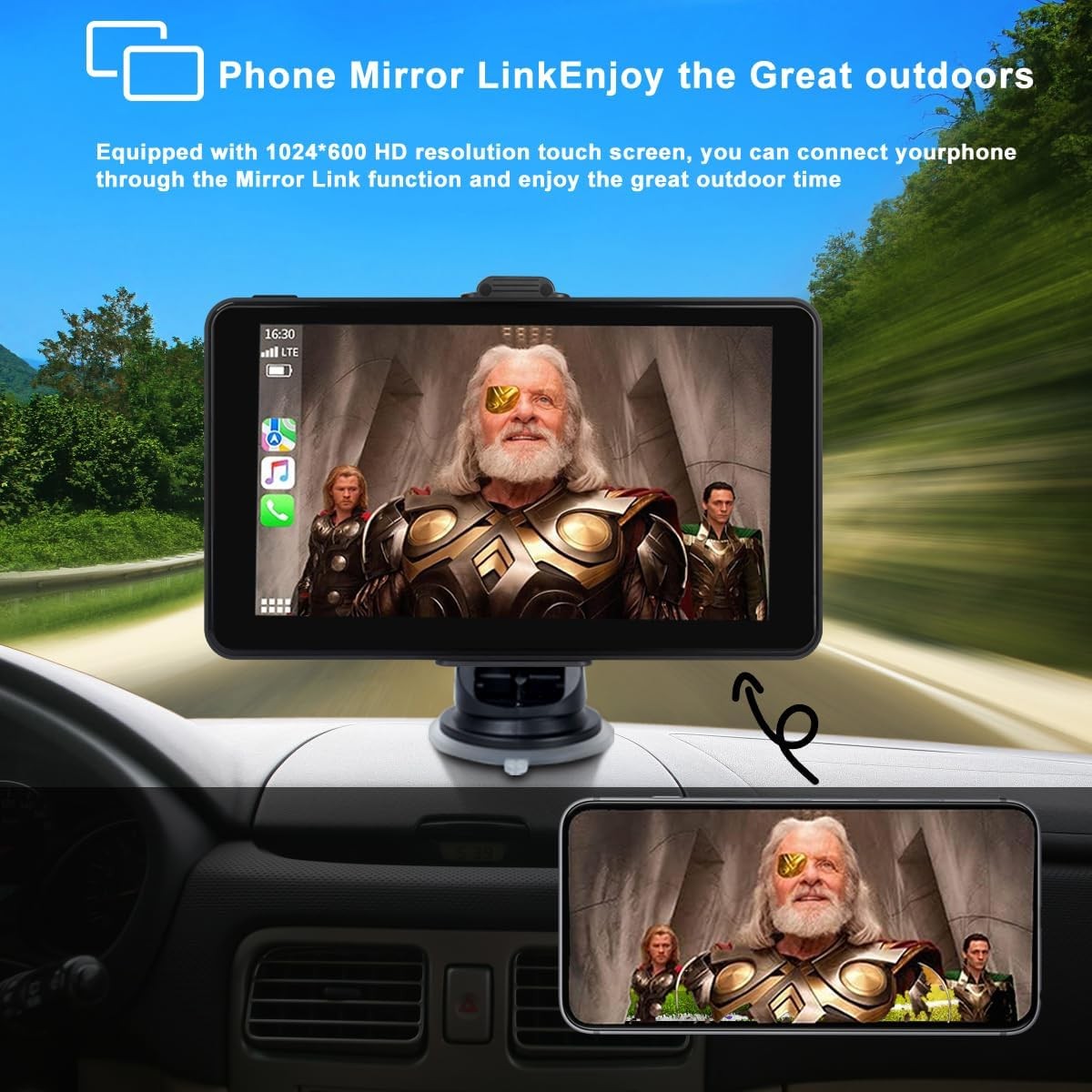 7-inch Portable Carplay Screen for Car Compatable with Apple CarPlay and Android
