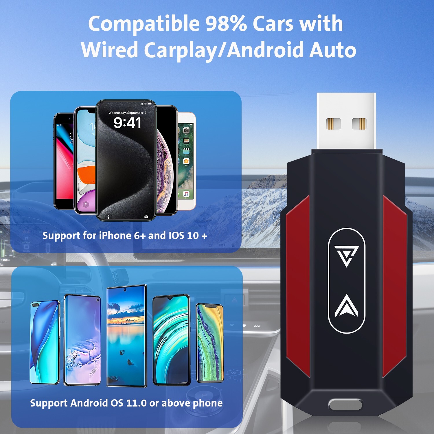 2 In 1 Wired to Wireless CarPlay Adapter For iPhone Apple Carplay Android Auto