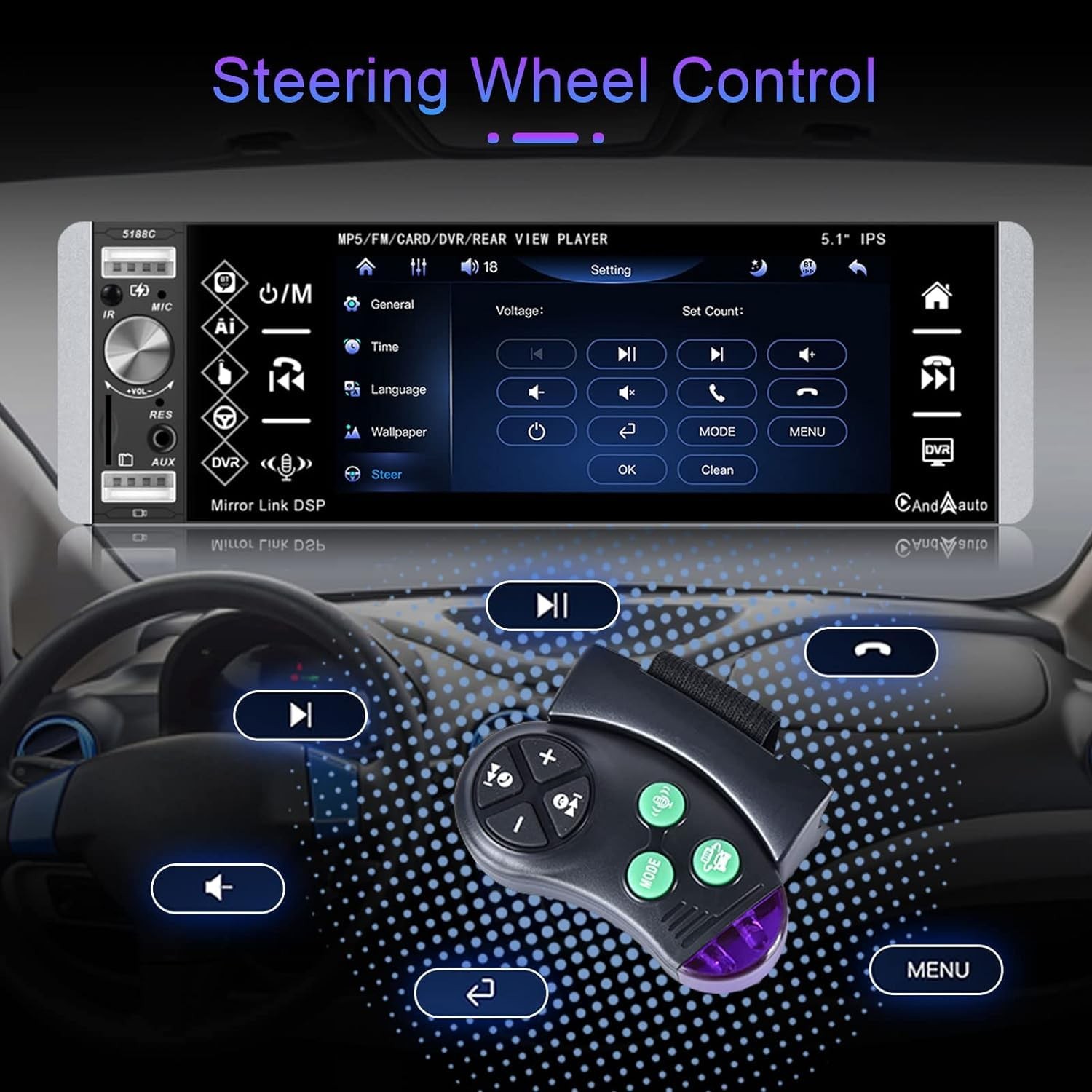 Estereo Radio Bluetooth de un solo DIN Pantalla Tactil Apple Carplay Para Coche