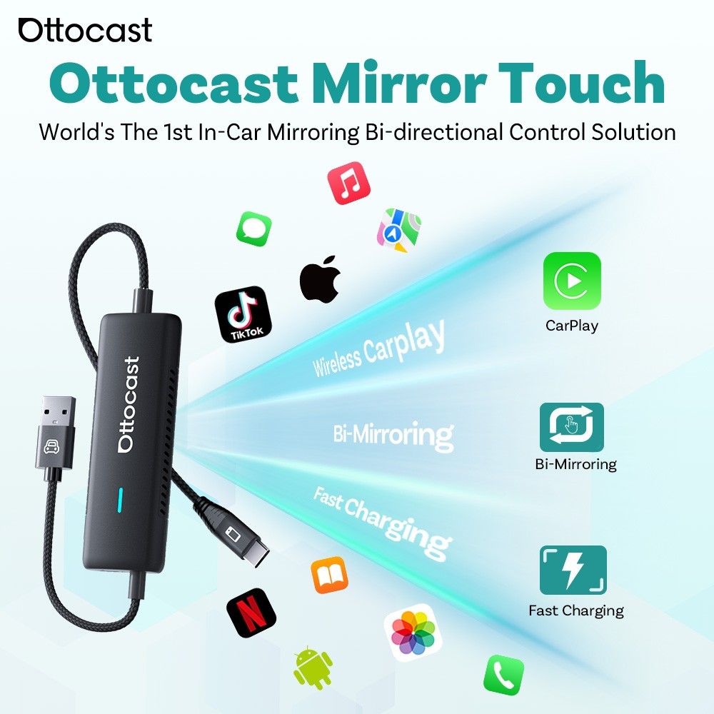 Wireless CarPlay Adapter for iPhone &Android MirrorLink 4K HD Casting 27W Charge