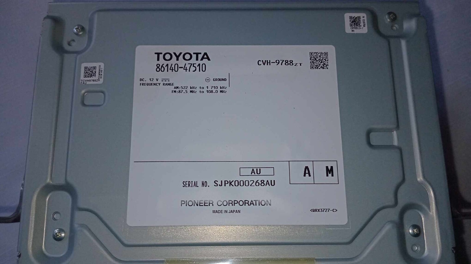 07/2020 to 12/2022 Toyota ZVW50R Prius – CD Player Radio SAT NAV 86140-47510