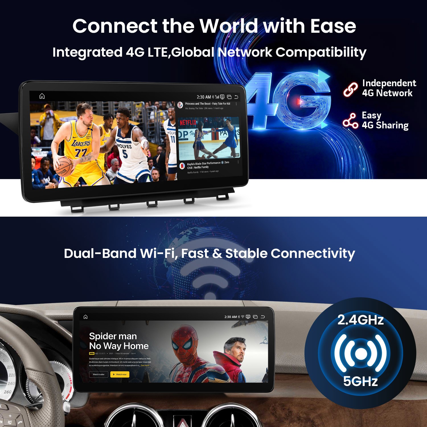 For Mercedes Benz GLK Class X204 Android 14 Stereo 12.3″ 2K Nano Display 8+128GB