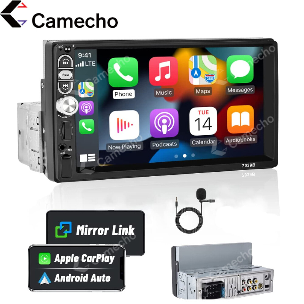 Single 1DIN Apple CarPlay Car Stereo Radio Touch Screen Head Unit FM Bluetooth