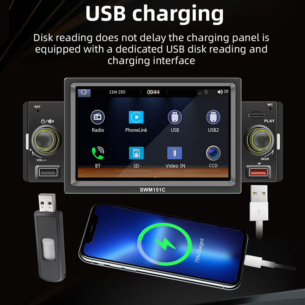 5”1Din Car Steroe Radio Touch Screen Apple Carplay Android Auto MP5 Player USB