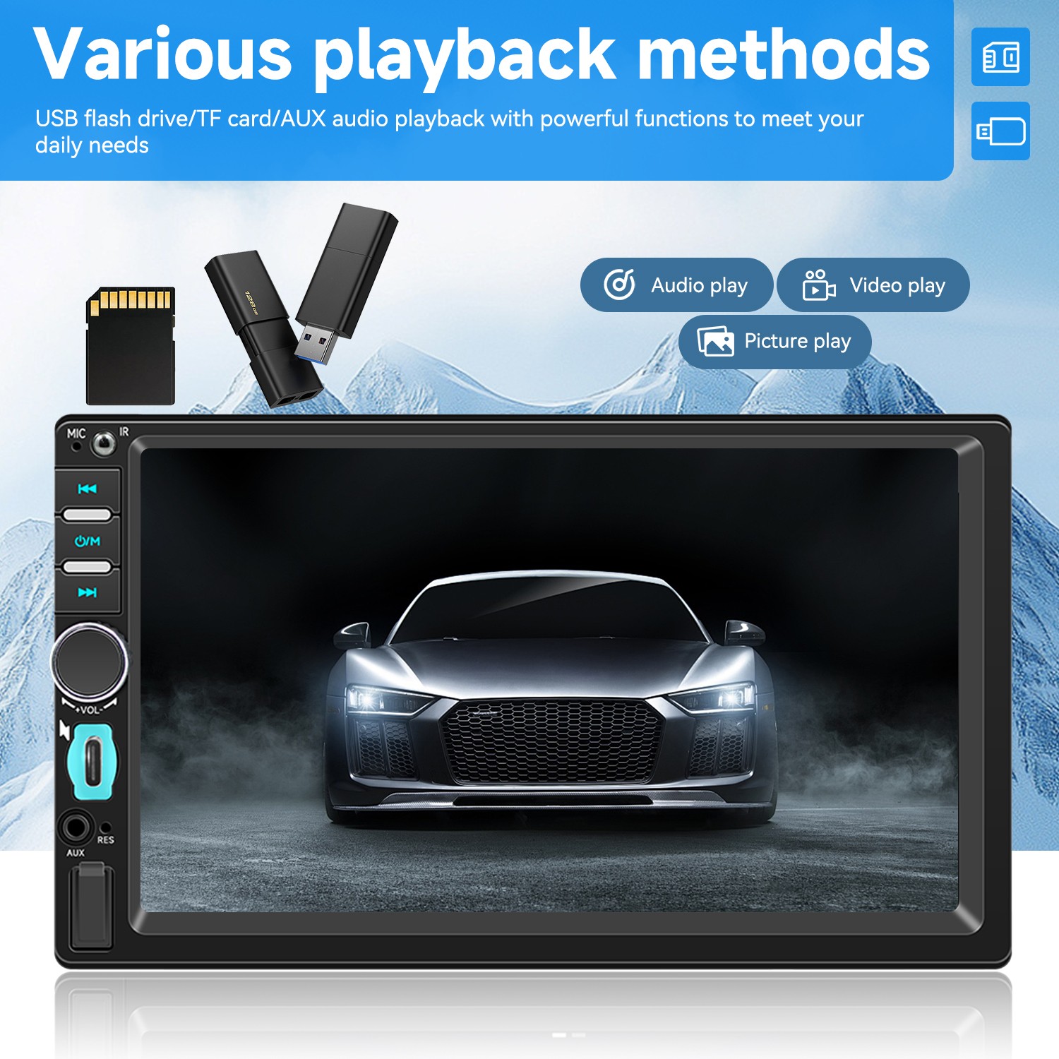 Double 2Din 7″ Touch Screen Stereo Bluetooth Radio Car Apple/Android Carplay GPS
