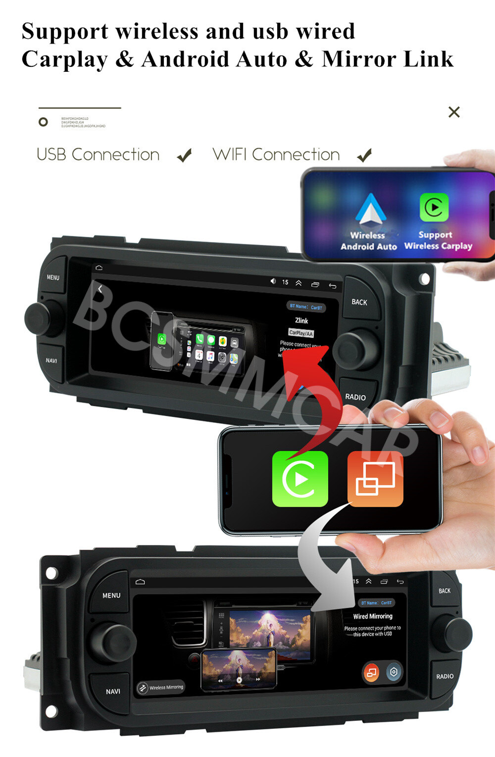 6.8in Radio Multimedia Player BT Mirror Link Cam Fit For Jeep Wrangler 2003-2006