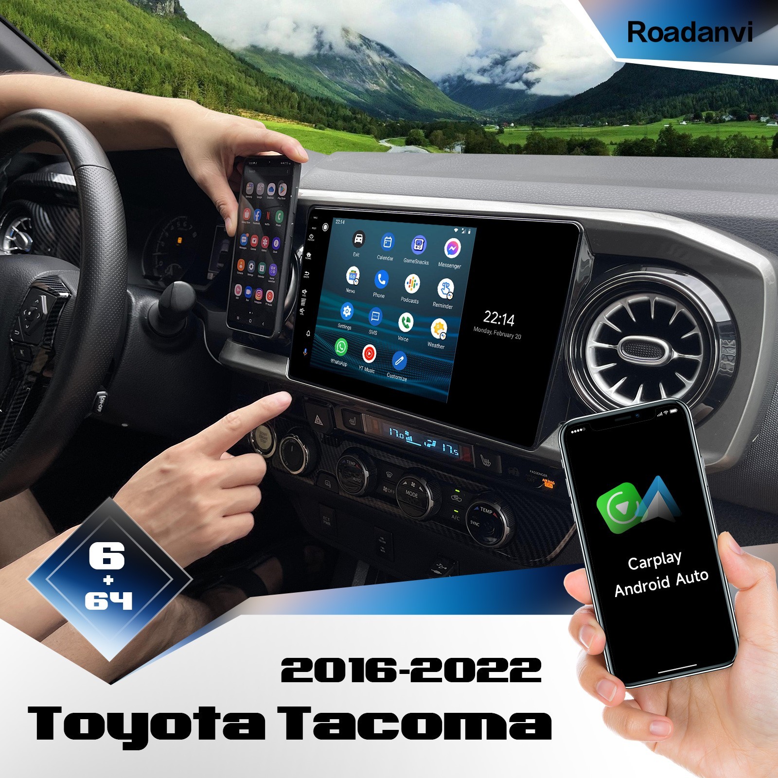 Roadanvi X12 Car Stereo 10.2″ Touch Screen for Toyota Tacoma 2016-2022 GPS WiFi